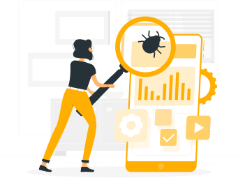 a woman inspecting for bugs in sms delivery testing