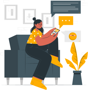 SMS delivery test Woman on a chair reading about the benefits of automated sms delivery testing