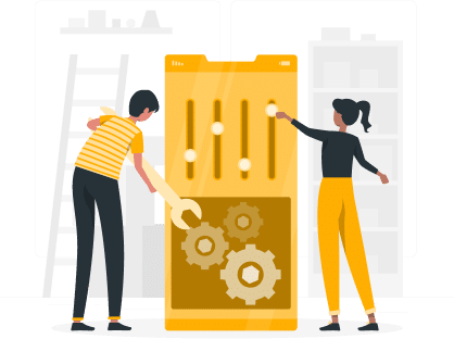 SMS testing automation A man and a woman tweaking their SMS testing platform for optimum performance