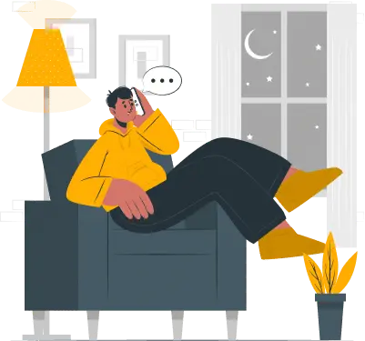 Person in contemplation mode at night researching IVA vs IVR with thought bubbles and a night sky backdrop.